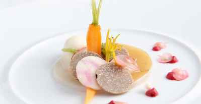 Scallop carpaccio with balsamic beet vinaigrette